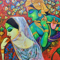 Devotion Of Krishna 23' religious acrylic painting by artist Arjun Das, 36x60 inch, on canvas
