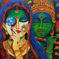 Religious acrylic painting titled 'Devotion Of Krishna 2', 42x36 inches, by artist Arjun Das on Canvas