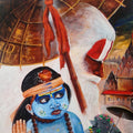 Religious acrylic painting titled 'Devotion Of Varanasi', 42x30 inches, by artist Arjun Das on Canvas