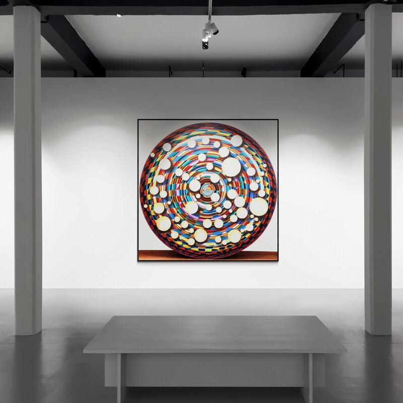 Preview of 'Dhyan (Celestial Tapestry)' Painting by Ghanshyam Gupta shown on a wall in a furnished room.