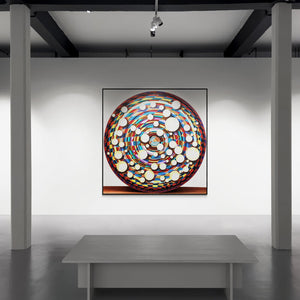 Ghanshyam Gupta's painting 'Dhyan (Celestial Tapestry)' displayed in a modern living room setting