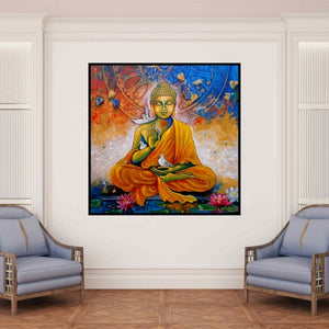 In-situ view of Arjun Das's 'Dhyan Mudra' painting in a room