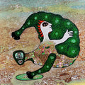 Dialogue With Nature 3' contemporary acrylic-ink painting by artist Poonam Kishor, 12x12 inch, on canvas