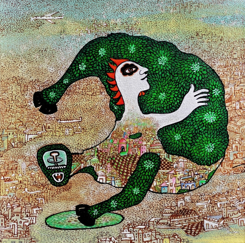Dialogue With Nature 3' contemporary acrylic-ink painting by artist Poonam Kishor, 12x12 inch, on canvas