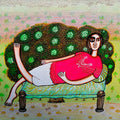 Dialogue With Nature 5' figurative acrylic-ink painting by artist Poonam Kishor, 12x12 inch, on canvas