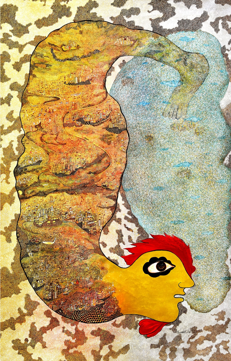 Dialogue With Nature 6' contemporary acrylic-ink painting by artist Poonam Kishor, 72x48 inch, on canvas