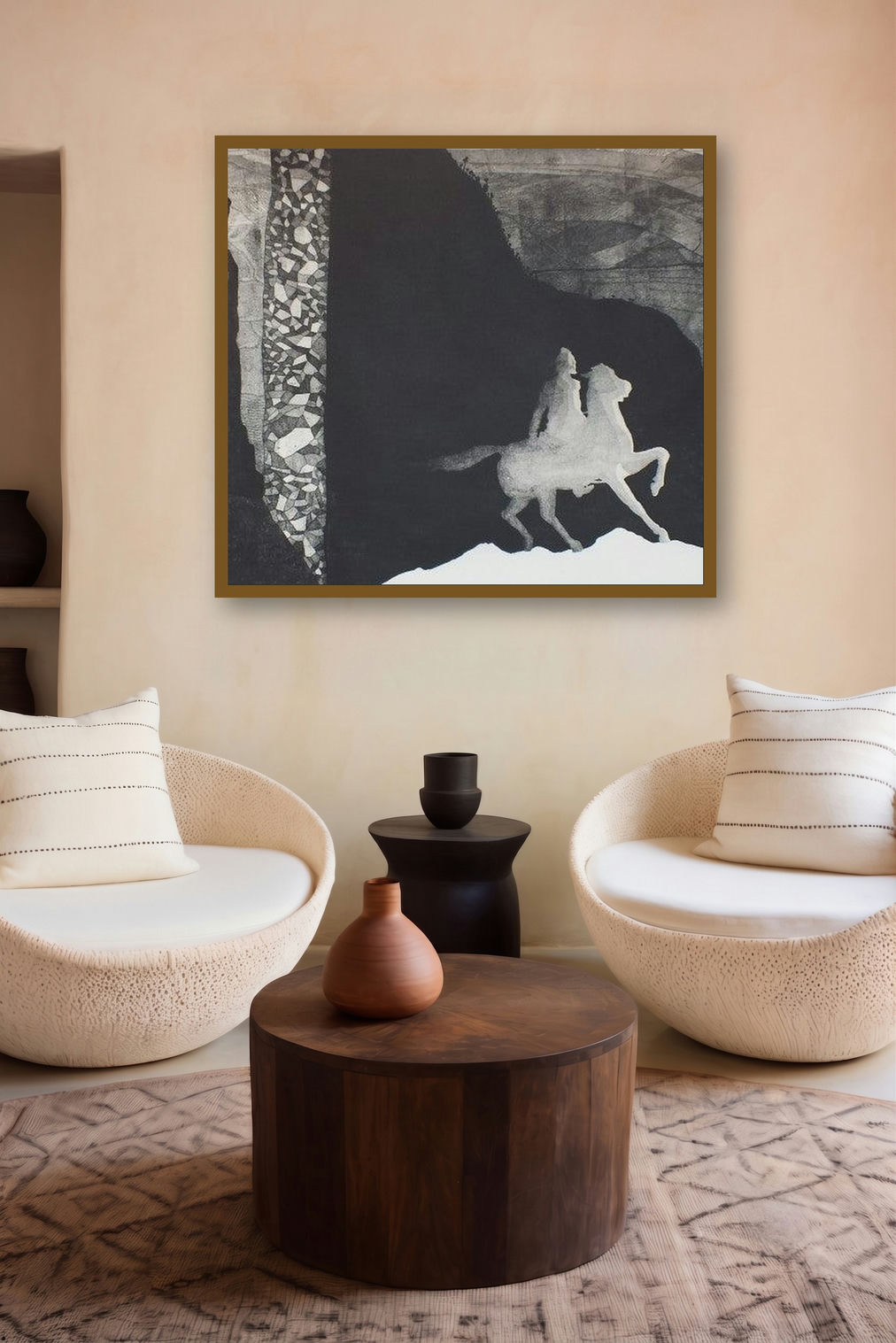 Dialogue On The Secrets (Riders in the Night) by artist Sudeep Kumar Bashyal displayed in a Contemporary gallery