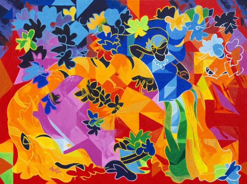 Figurative acrylic painting titled 'Dialogue With Her 7', 36x48 inches, by artist Muralidharan Alagar on Canvas