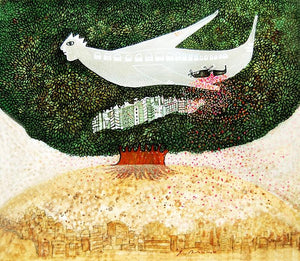Figurative acrylic ink painting titled 'Dialogue With Nature 1', 14x16 inches, by artist Poonam Kishor on Paper