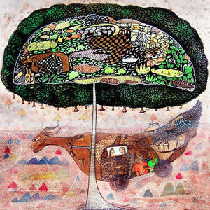 contemporary acrylic ink painting titled 'Dialogue With Nature 7', 14x14 inches, by artist Poonam Kishor on Paper