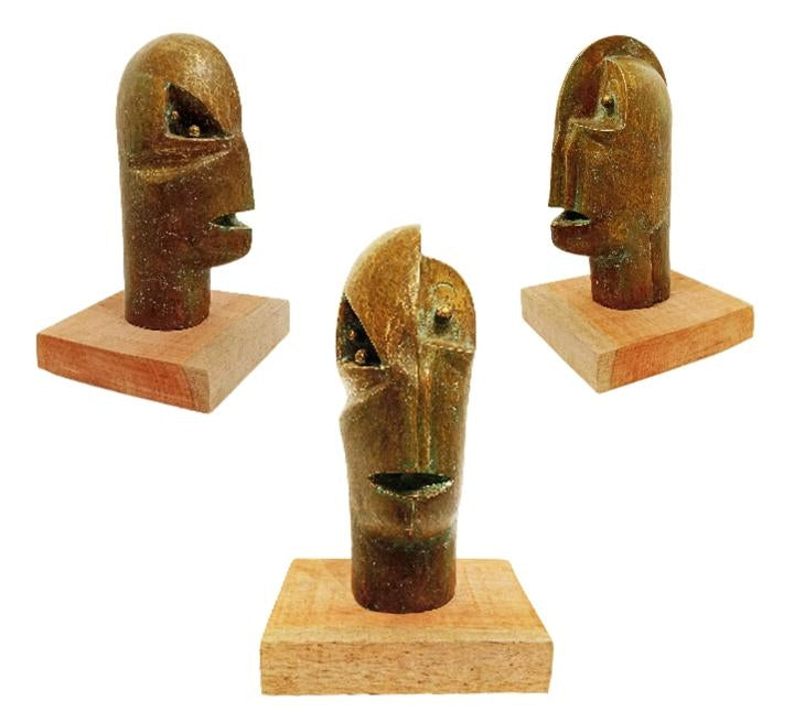Different Thought Of the Eyes' figurative Bronze sculpture by artist Sukanta Chowdhury, 14x10 inch, on bronze