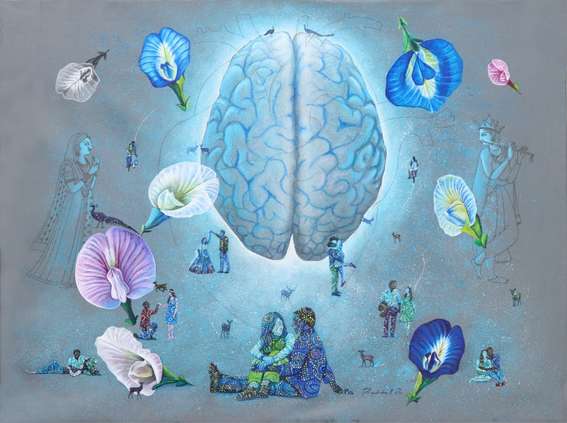 Dil Or Dimag' contemporary acrylic painting by artist Rawindra Das, 36x48 inch, on canvas