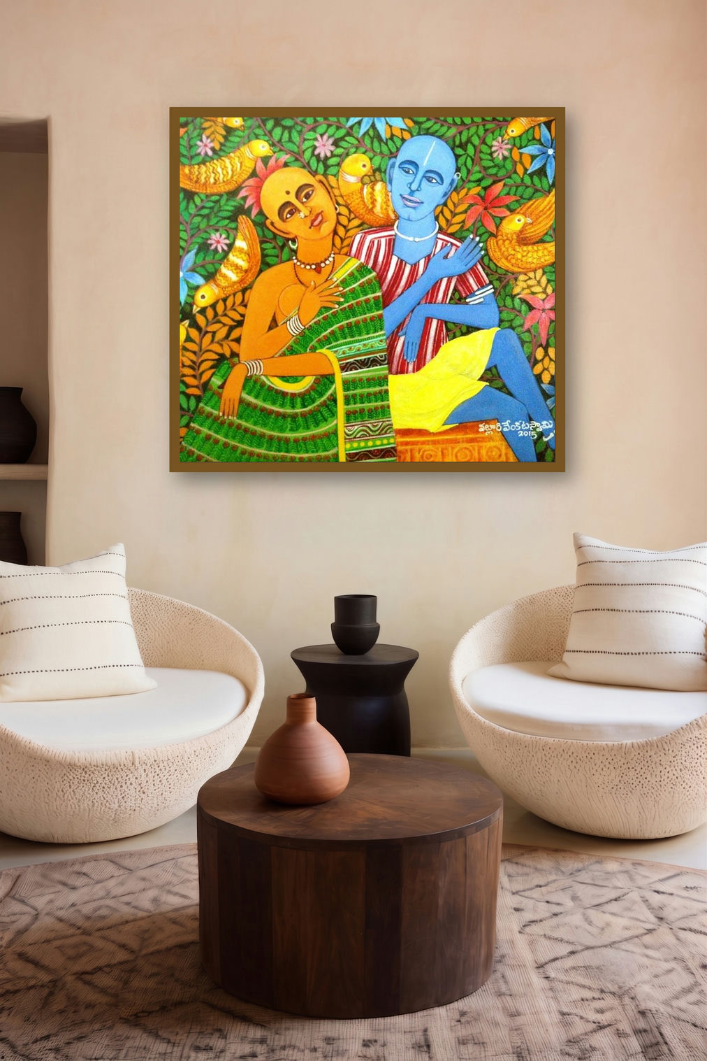 Discussion (Together) by artist V V Swamy displayed in a Indian Art gallery