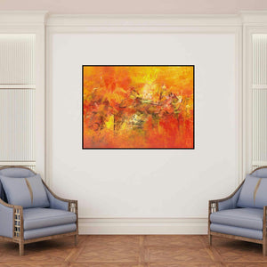 'Distant View' painting by M Singh shown on a wall in a furnished room.