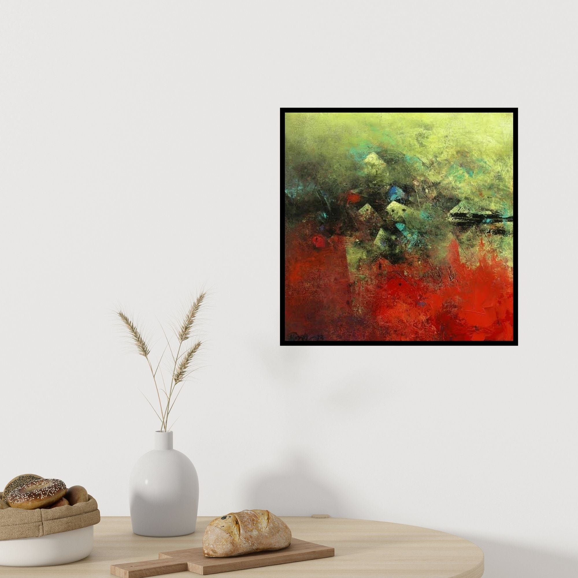 In-situ view of M Singh's 'Distant Village View Ii (Inner Reflections)' painting in a room