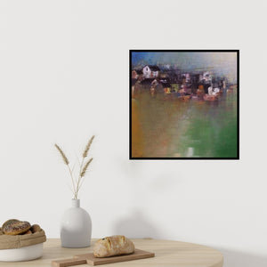 In-situ view of M Singh's 'Distant Village View' painting in a room