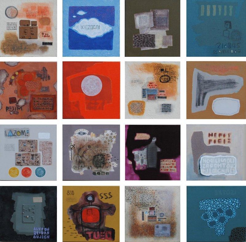 Abstract mixed media painting titled 'Distortion II', 48x48 inches, by artist Bhuneshwar Azaad on Canvas