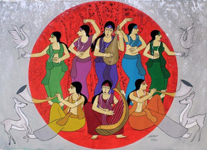 Ditty (Symphony of the Cosmos) by Chetan Katigar, Original Acrylic Figurative Painting on Canvas, X-Large Horizontal Wall Art