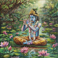 Divine Bliss Mystical Notes Of Krishna' religious acrylic painting by artist Lasya Upadhyaya, 24x24 inch, on canvas
