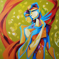 Figurative acrylic painting titled 'Divine Bond', 36x36 inches, by artist Laxmi Mysore on Canvas