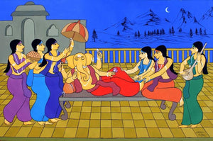 Divine Castle (Royal Treatment) by Chetan Katigar, Original Acrylic Religious Painting on Canvas, Large Horizontal Wall Art