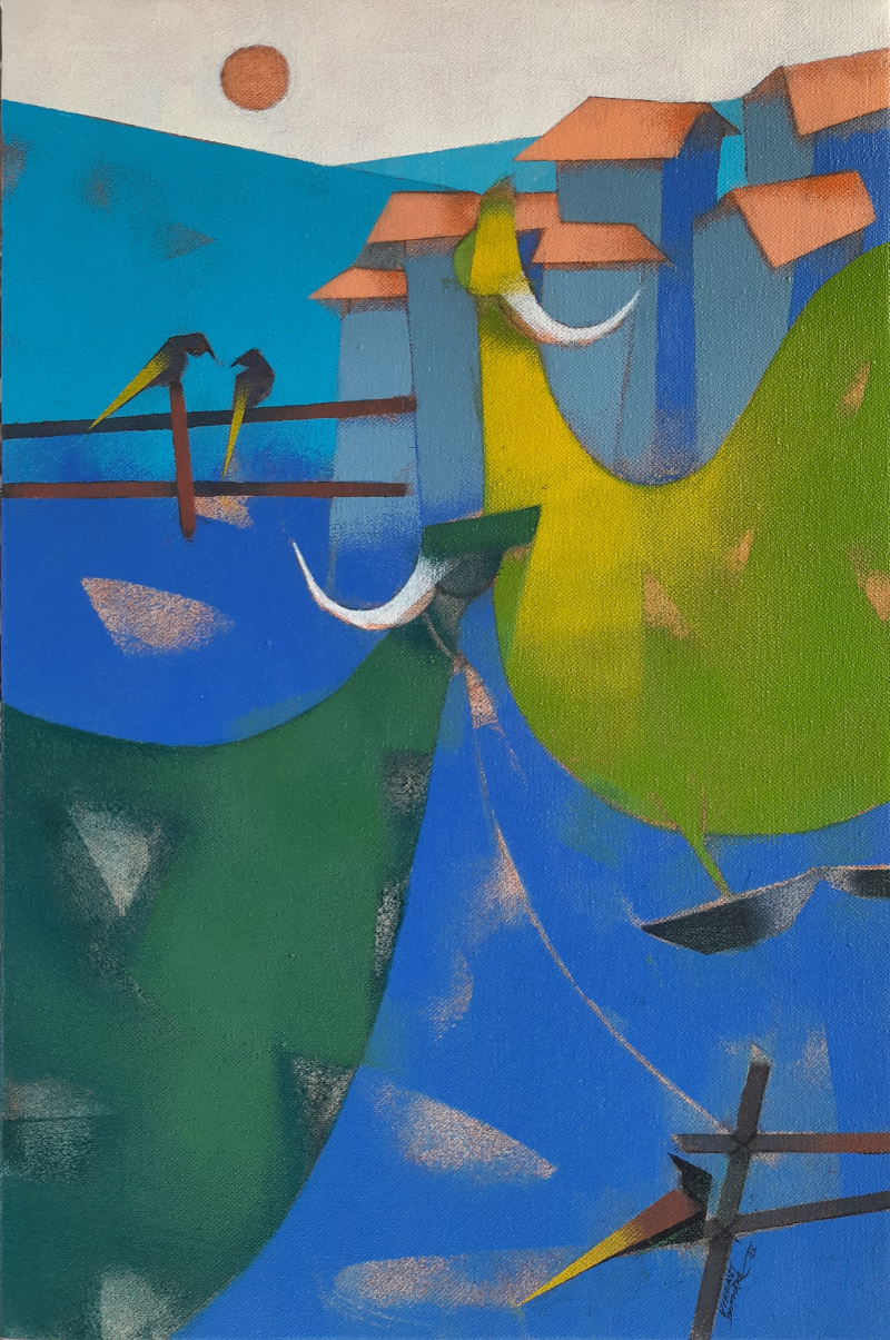 Divine Energy With Nature' abstract acrylic painting by artist Vikrant Bothare, 18x12 inch, on canvas