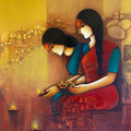 Divine Light' figurative acrylic painting by artist Mousumi Mukherjee, 32x24 inch, on canvas