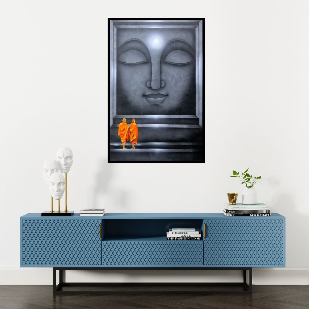Preview of 'Divine Light 3' Painting by Pradeesh K shown on a wall in a furnished room.