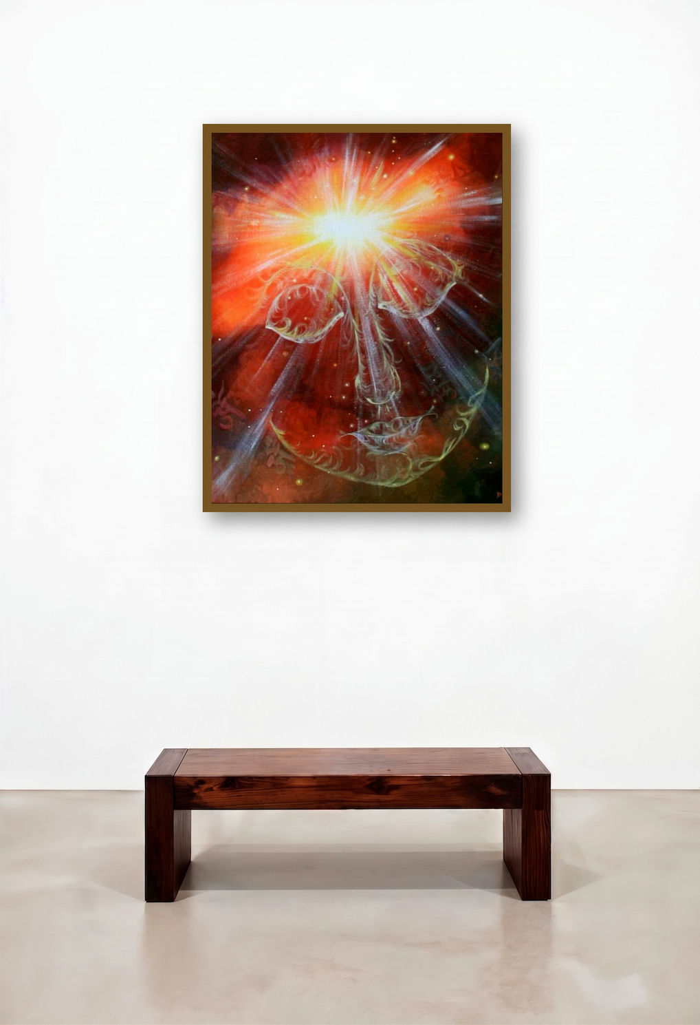 Divine Light I by artist Drishti Vohra displayed in a Coastal Dining Room