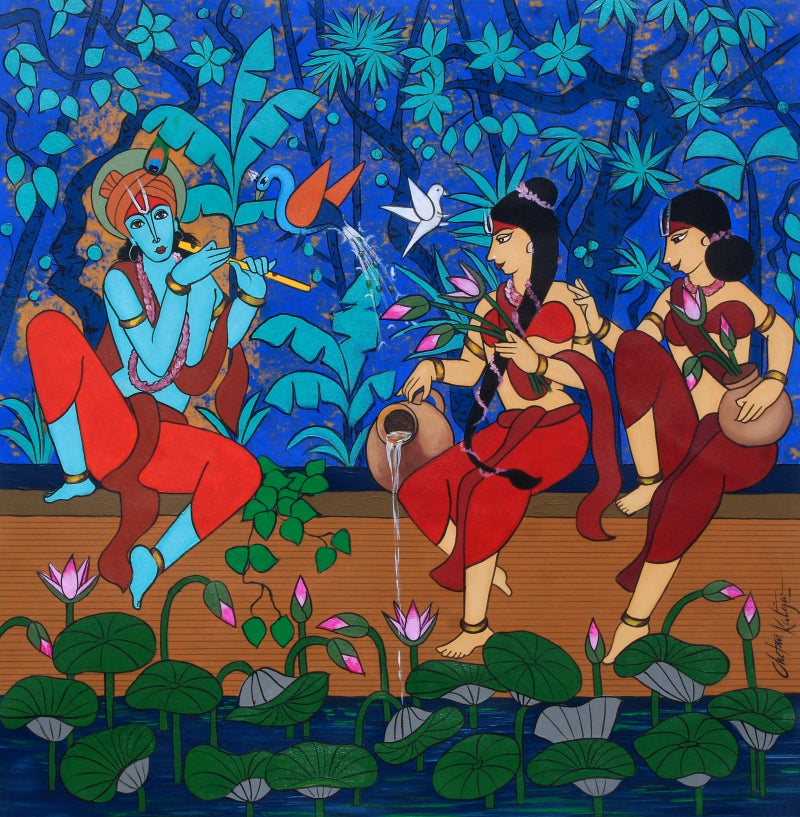 Divine Love' religious acrylic painting by artist Chetan Katigar, 36x36 inch, on canvas