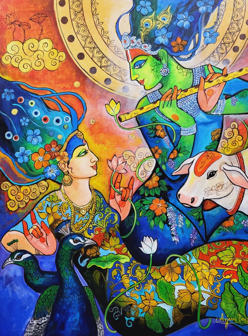 Divine Melody' religious acrylic painting by artist Arjun Das, 48x36 inch, on canvas