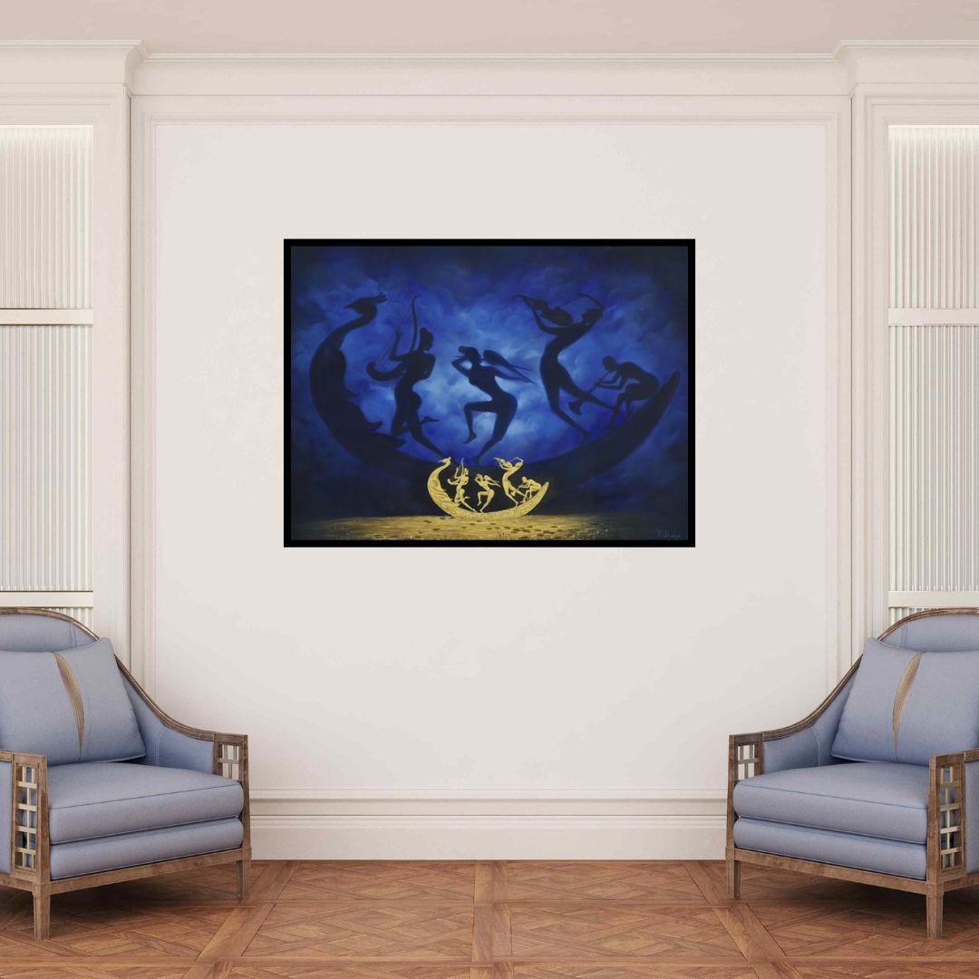 In-situ view of Durshit Bhaskar's 'Divine Music (Symphony of the Cosmos)' painting in a room