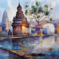 Religious watercolor painting titled 'Divine Path To Temple', 16x20 inches, by artist Jitendra Divte on Paper