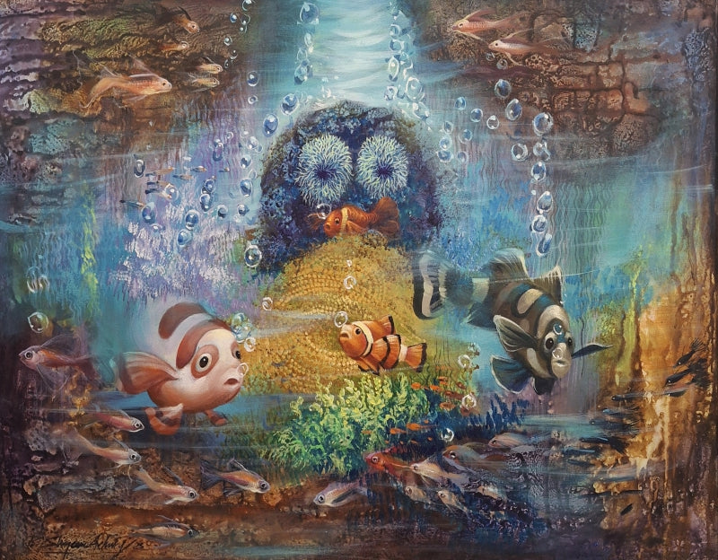 Divine Presence Beneath The Waves' animals acrylic painting by artist Shyamsundar Achary, 24x30 inch, on canvas