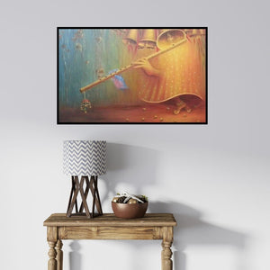 In-situ view of Rakhi Baid's 'Divine Rhythm (Flute Player)' painting in a room