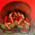 Divine Soul' figurative acrylic painting by artist Mousumi Mukherjee, 36x36 inch, on canvas