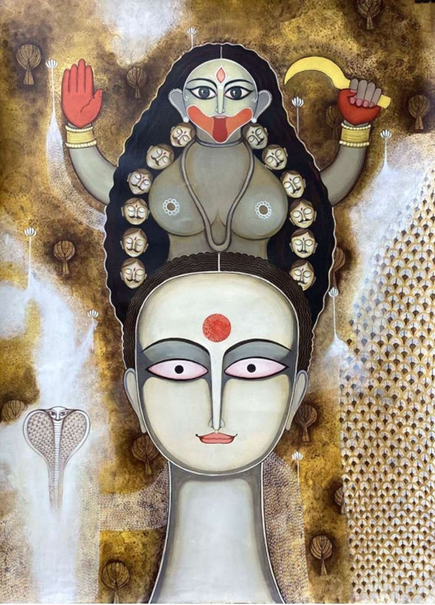Divinity 2' religious acrylic painting by artist Meenakshi Jha Banerjee, 40x30 inch, on canvas