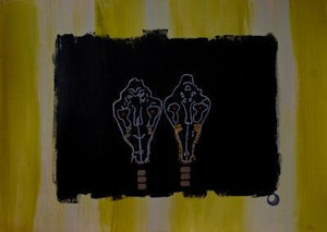 Dog And Wolf by Marco Antonio Abbagnara, Original Cardboard Animal Painting on Cardboard, X-Large Horizontal Wall Art
