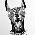 Animals pen drawing titled 'Dog Doberman', 15x11 inches, by artist Kushal Kumar on Paper
