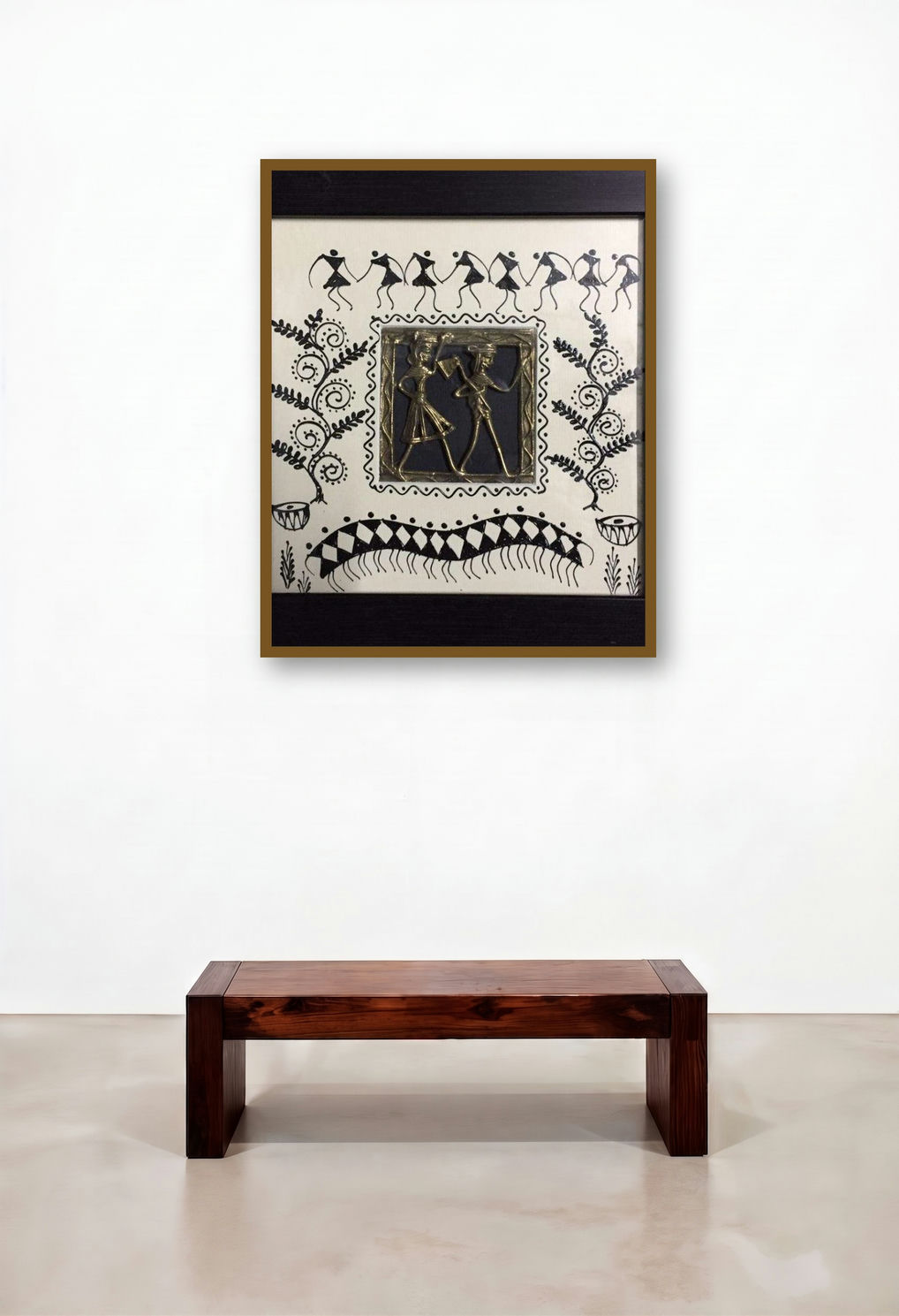 Dokra Art 1 (Rhythm of Unity) by artist Pradeep Swain displayed in a Industrial Living Room