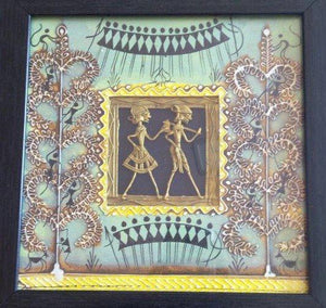 Dokra Art 11 (Tribal Rhythm) by Pradeep Swain, Original Tribal Folk Art Painting on Canvas, X-Small Square Wall Art