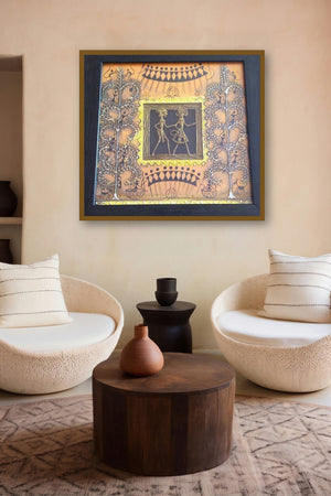 Dokra Art 12 (Echoes of the Forest) by artist Pradeep Swain displayed in a Modern gallery