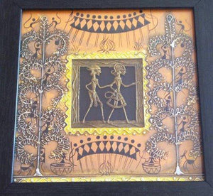 Dokra Art 12 (Echoes of the Forest) by Pradeep Swain, Original Tribal Folk Art Painting on Canvas, X-Small Square Wall Art