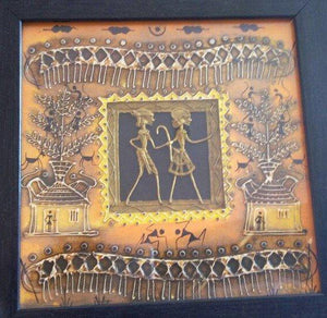 Dokra Art 13 (Spirit of the Tribes) by Pradeep Swain, Original Tribal Folk Art Painting on Canvas, X-Small Square Wall Art