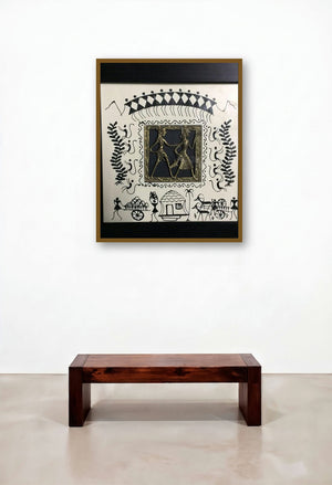 Dokra Art 2 (Harmony in Motion) by artist Pradeep Swain displayed in a Urban Loft Executive Office