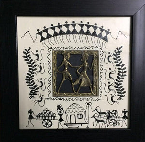 Dokra Art 2 (Harmony in Motion) by Pradeep Swain, Original Tribal Folk Art Painting on Canvas, X-Small Square Wall Art