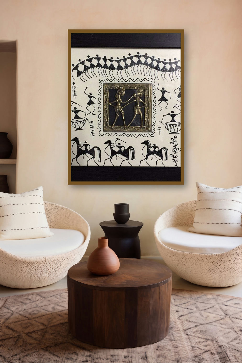 Dokra Art 6 (Dance of Creation) by artist Pradeep Swain displayed in a Indian Art gallery