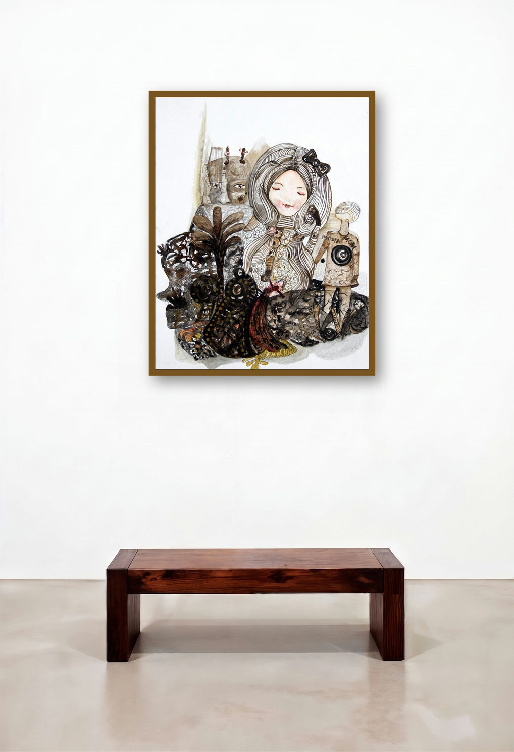 Doll And My Emotion 4 (A Whimsical World) by artist Ekta Singh displayed in a Luxury Bedroom