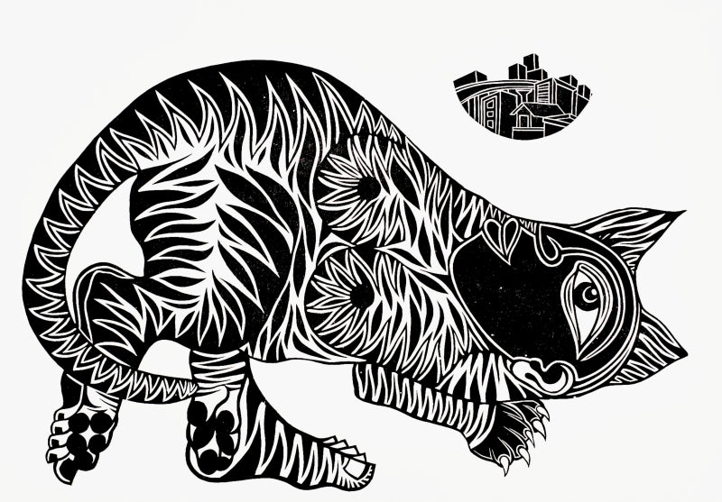 Dont Ignore Me 1' animals wood cut printmaking by artist Arvind Sharma, 21x29 inch, on paper