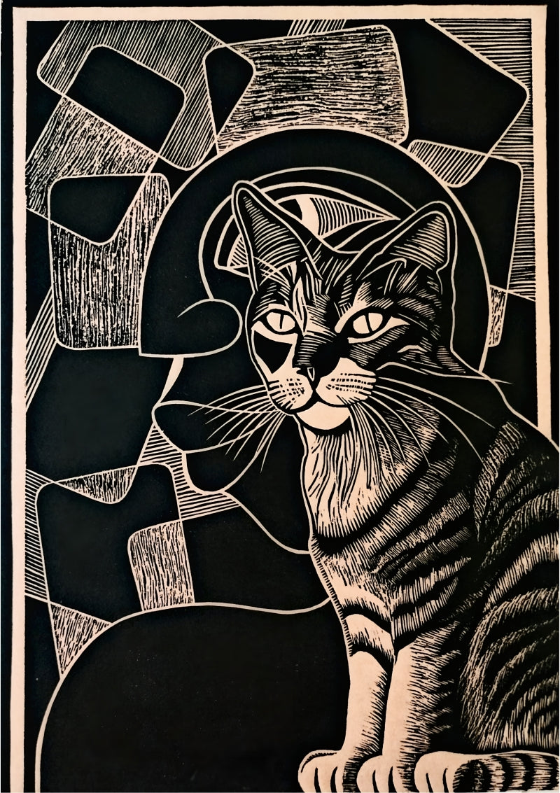 Dont Ignore Me 1' animals wood cut printmaking by artist Arvind Sharma, 12x8 inch, on paper